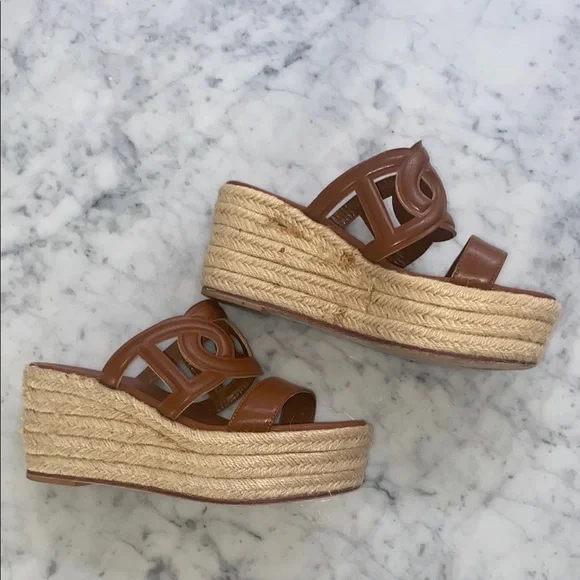 Hermes Brown Leather Sandals with Swirl Design